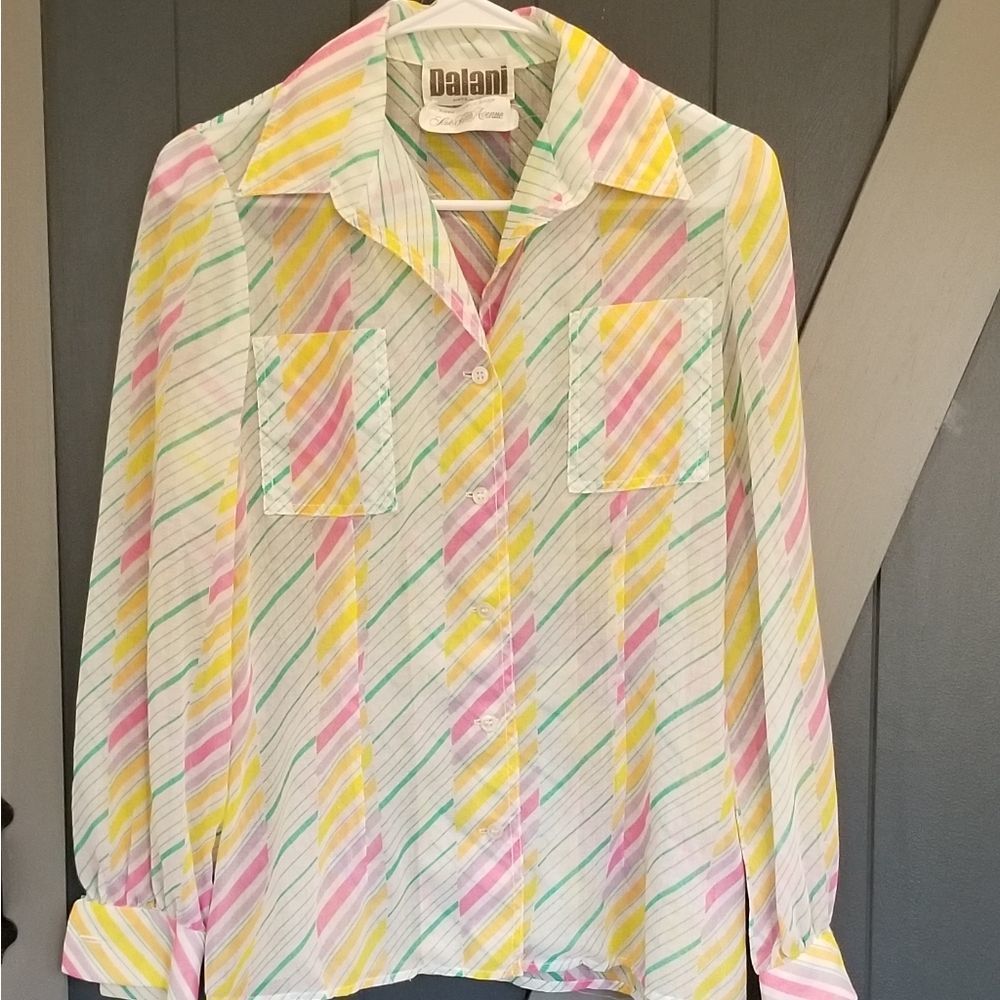 Dalani Vintage White Multi-Stripe Blouse MED
